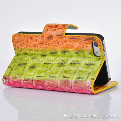 Multi-Color rainbow Crocodile Skin Handbag Leather Case For iPhone 5/5s